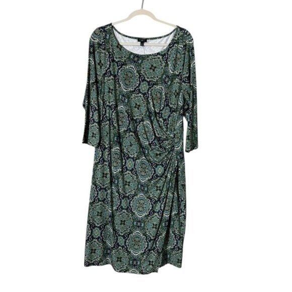Talbots Paisley Faux Wrap Dress Size 1X Midi Career Liquid Knit Stretch Career